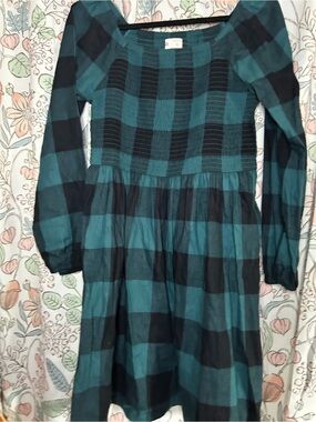 SO Girls Green and Black Buffalo-Check Smocked Dress